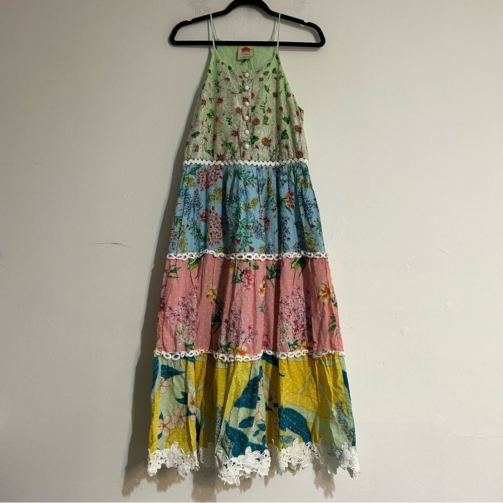 Farm Rio Mixed Floral Maxi Dress in Multi Size Medium Pastel Embroidered Spring - Picture 1 of 15